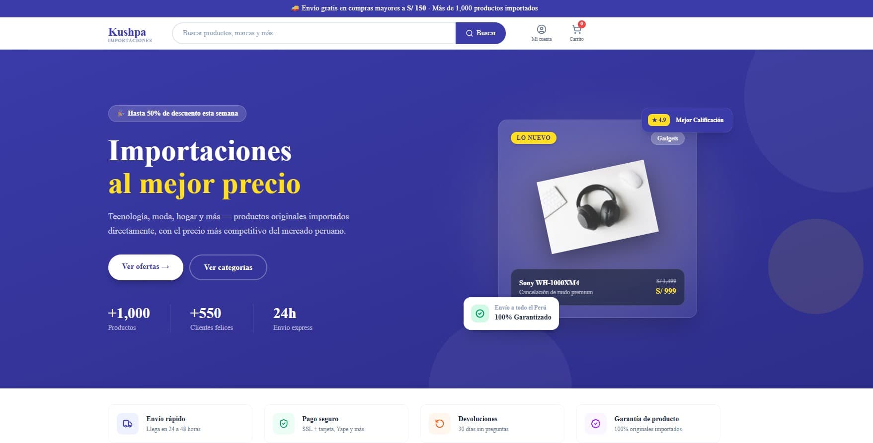 Captura de pantalla de Kushpa Importaciones